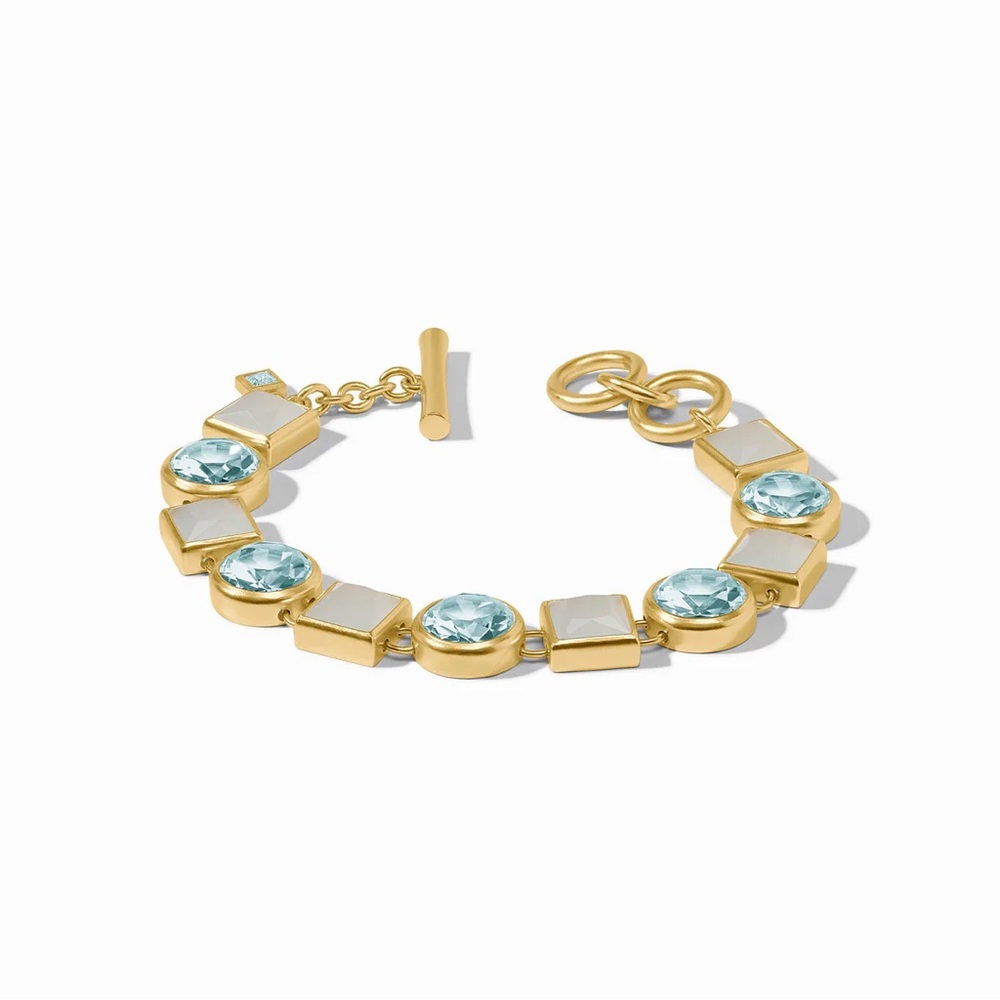 Gold and Light Blue Crystal Link Bracelet by